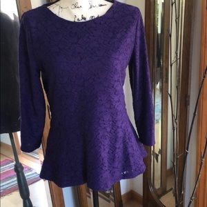 Talbots royal purple lace peplum top